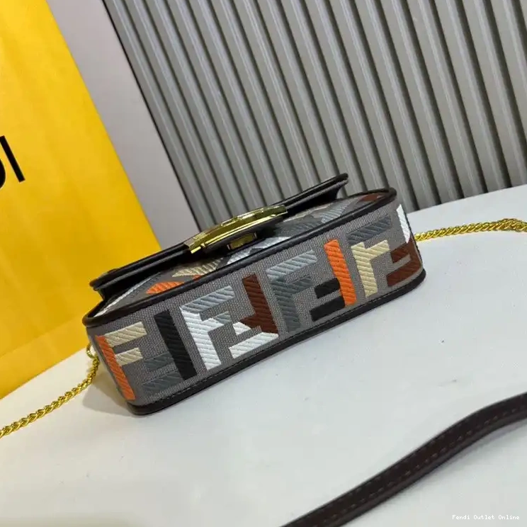 Affordable Motif Multi Canvas Fendi FF Grey In Mini Bag Baguette 0703